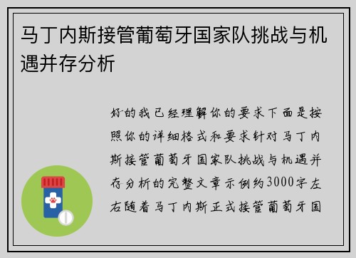 马丁内斯接管葡萄牙国家队挑战与机遇并存分析